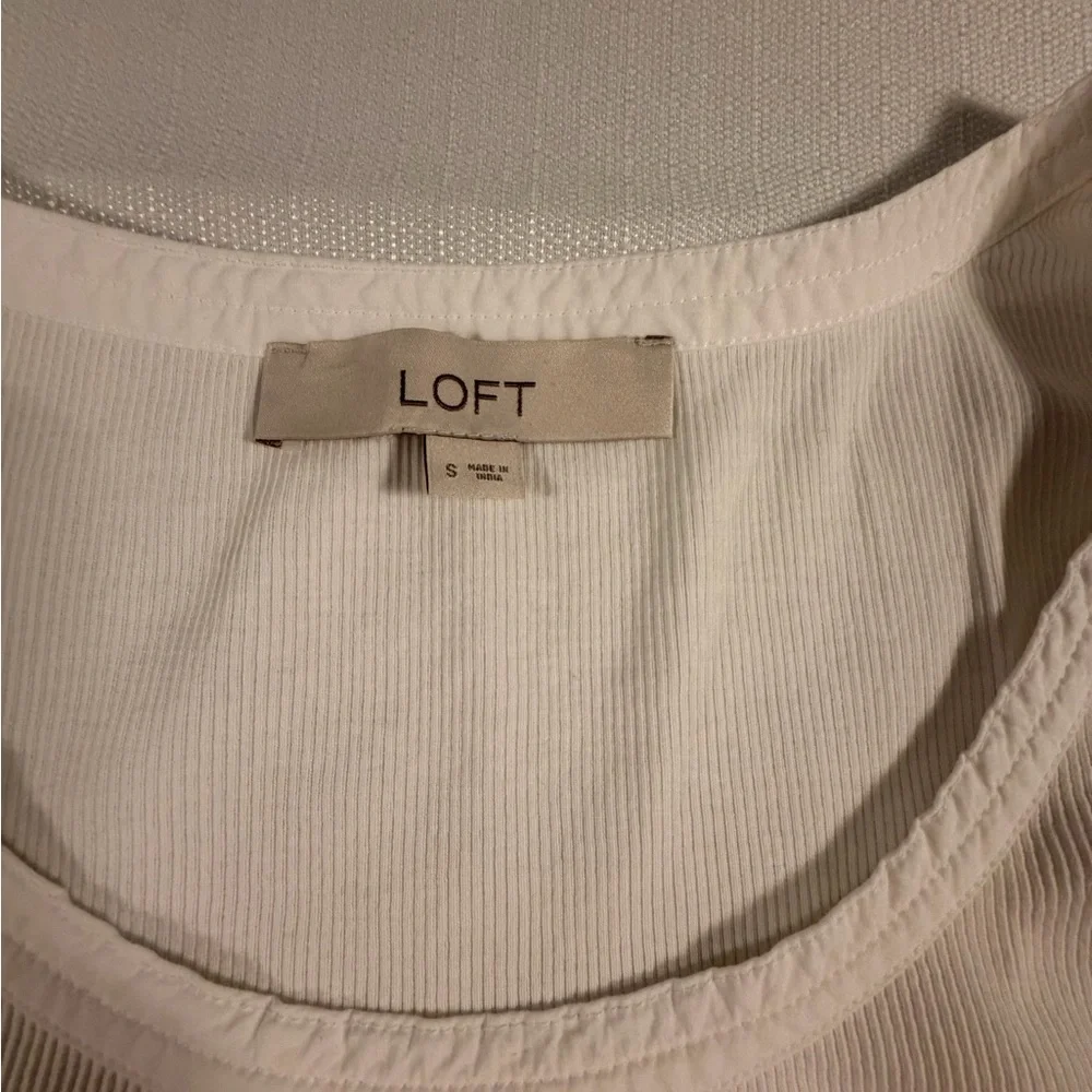 LOFT White Puff Sleeve Scoop Neck Top